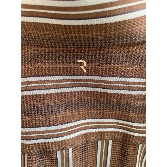 Roar Shirt Mens Xl Brown Button Up Long Sleeve Striped Club Y2K - Picture 8 of 10